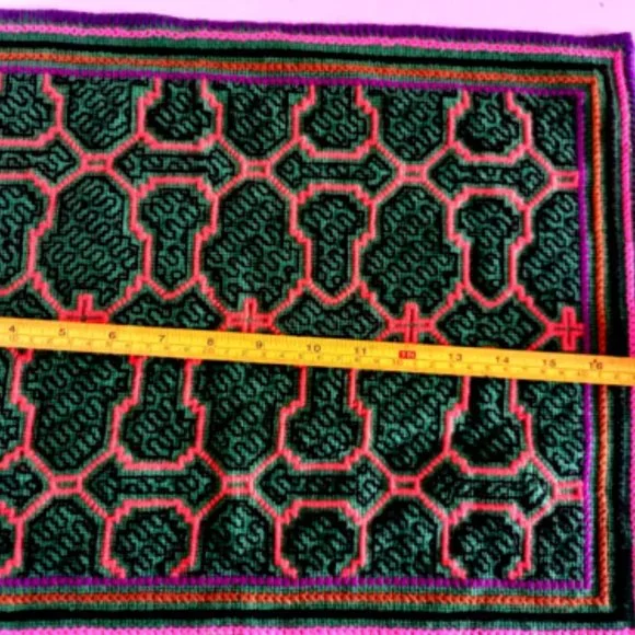 Hand embroidered shipibo altar design multicolored patterns Amazon jungle